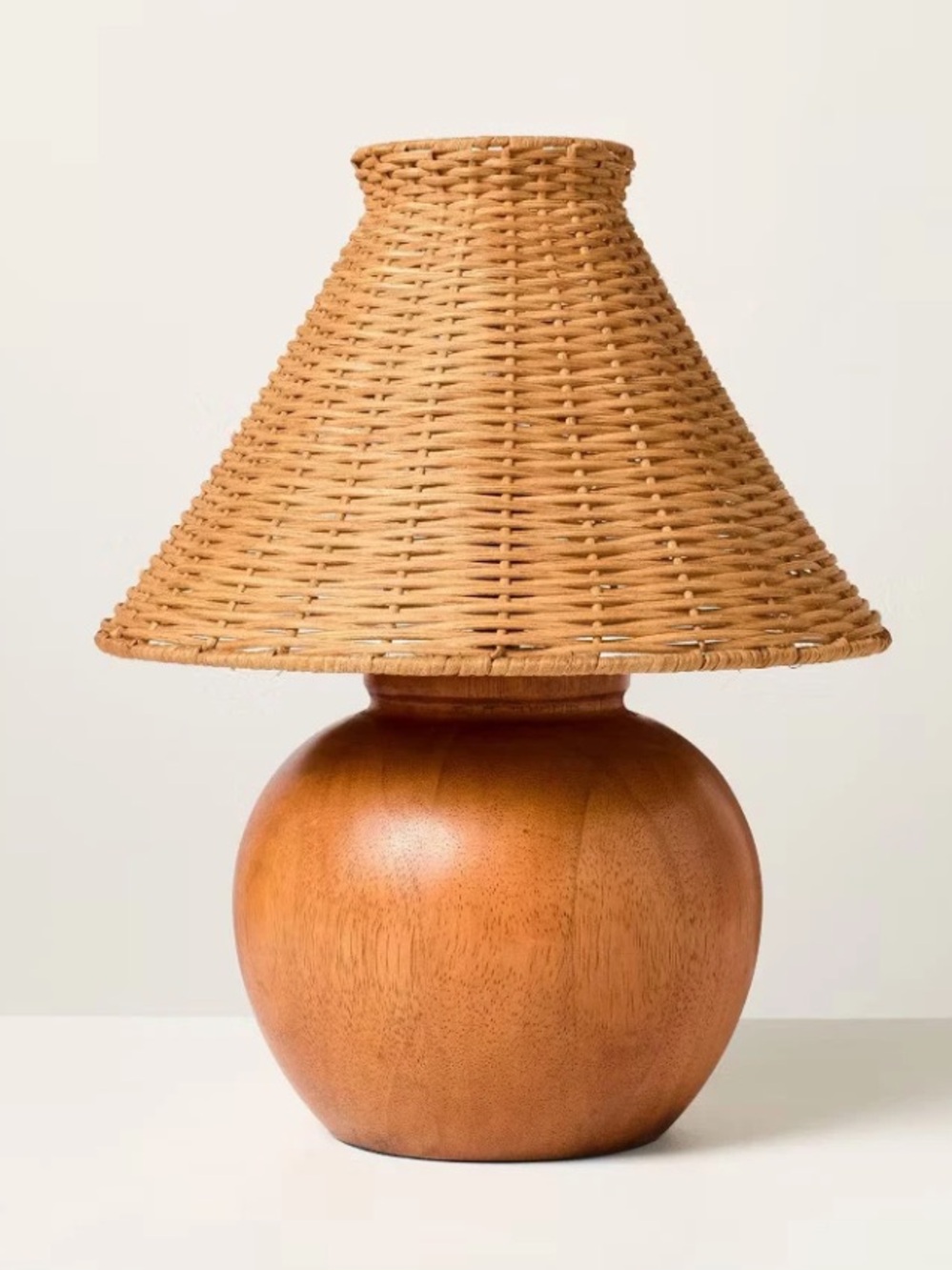 HEARTH & HAND NWT Wood Base with Rattan Shade Accent Table Lamp